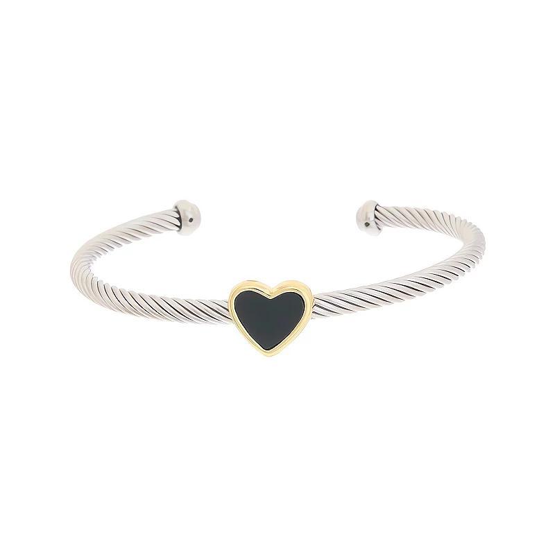 Juvell Two-Tone 18k Gold Plated Black Heart Embellished Cuff Bracelet, Womens, Two Tone Product Image