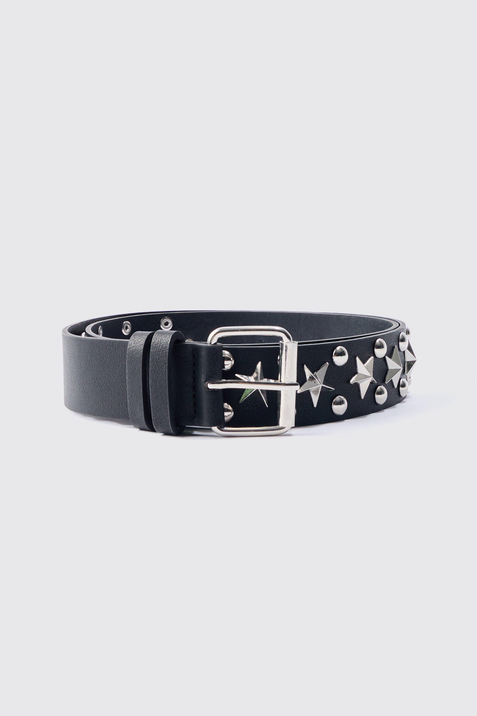 Star Studded Silver Buckle Belt | boohooMAN USA Product Image