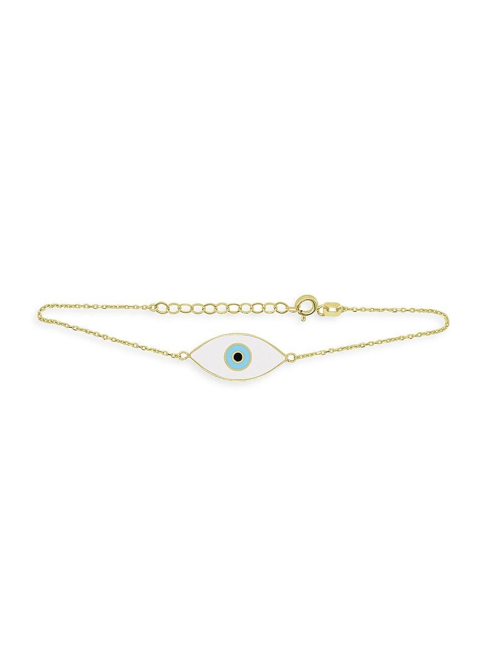 Womens 14K Yellow Gold & White Enamel Evil Eye Bracelet Product Image