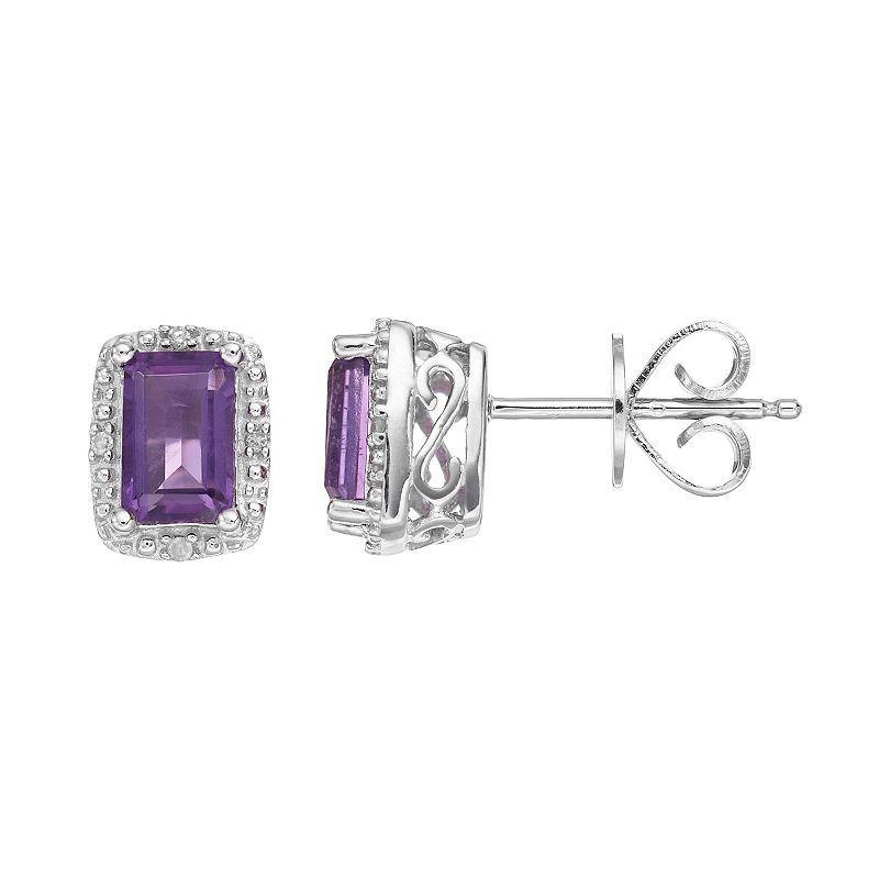 Gemstone and Diamond Accent Stud Earrings in Sterling Silver Product Image