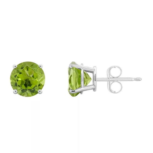 Celebration Gems 14k White Gold 7 mm Round Gemstone Stud Earrings, Womens, Peridot Product Image