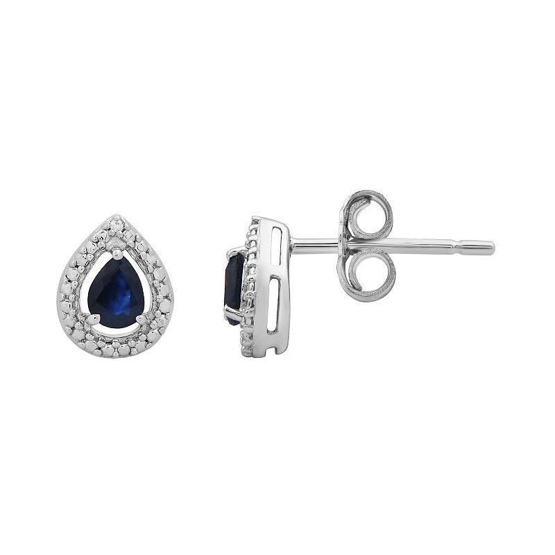 Sterling Silver Sapphire & Diamond Accent Teardrop Stud Earrings, Womens Product Image