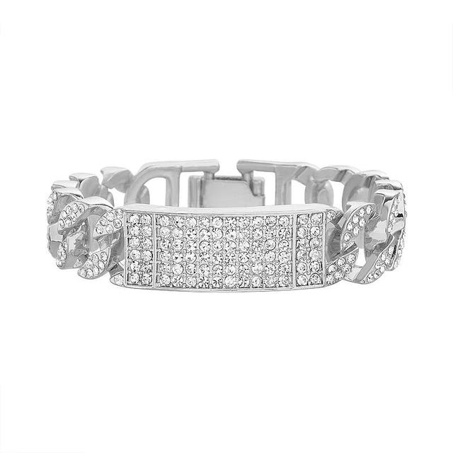 1913 Mens 14k Gold Flash Plated Cubic Zirconia Curb ID Bracelet Silver Tone Product Image