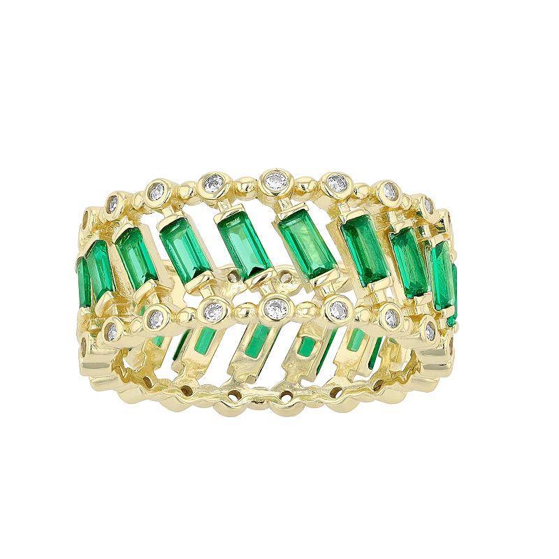 14k Gold Over Silver Green Cubic Zirconia Baguette Eternity Ring, Womens Gold Tone Product Image