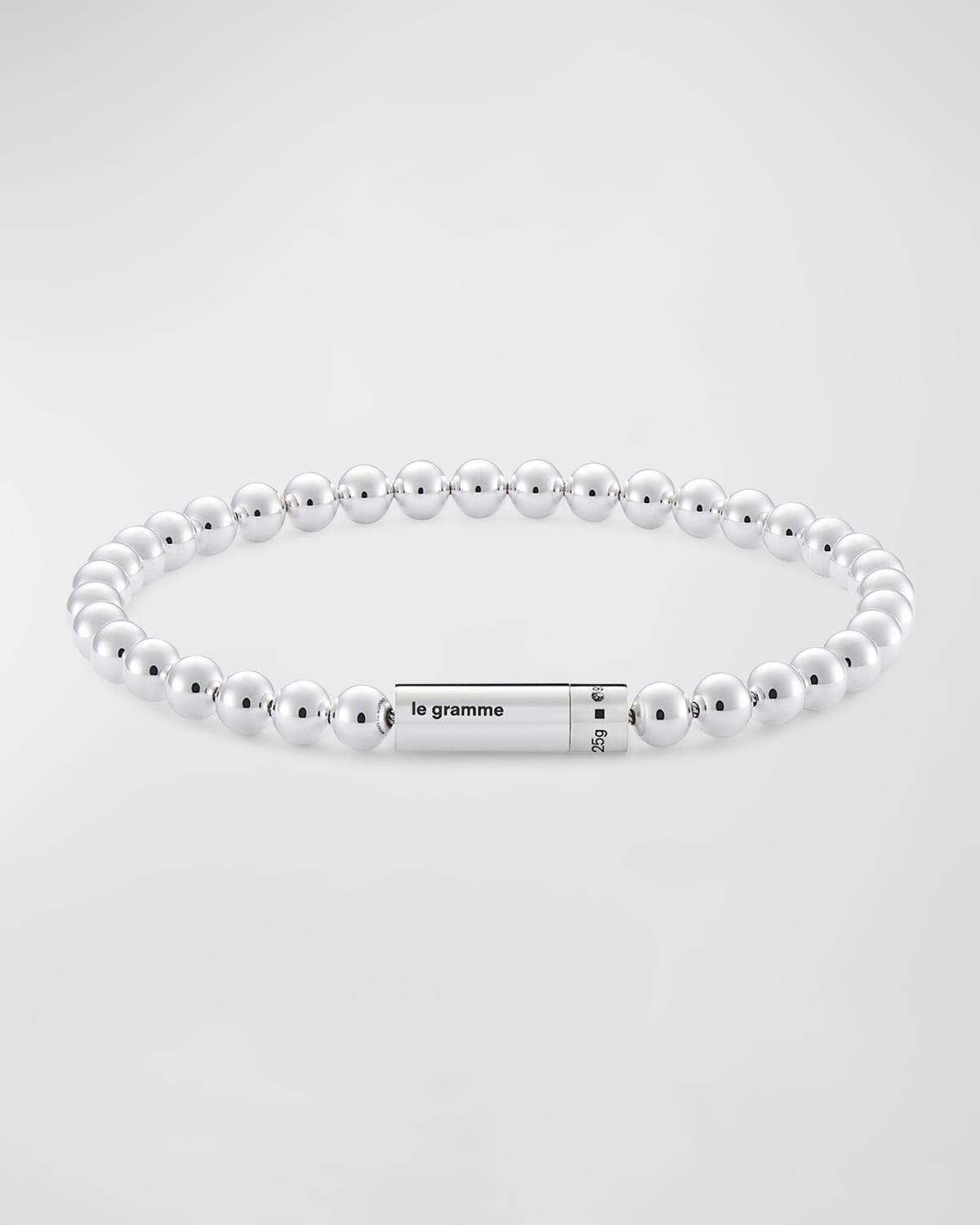 Mens Polished Sterling Silver Beaded Bracelet Product Image