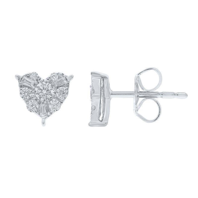 Sterling Silver 1/4 Carat T.W. Diamond Heart Stud Earrings, Womens Product Image