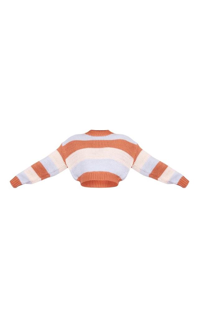 Brown Chunky Striped Knit Cropped Sweater Product Image