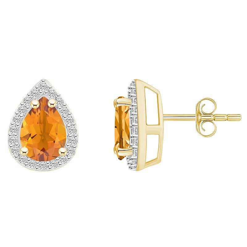 Celebration Gems 10k Gold Pear Shape Gemstone & Lab-Created White Sapphire Halo Stud Earrings, Womens, Orange Product Image