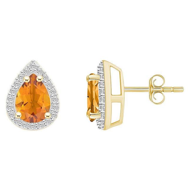 Celebration Gems 10k Gold Pear Shape Gemstone & Lab-Created White Sapphire Halo Stud Earrings, Womens, Citrine Product Image