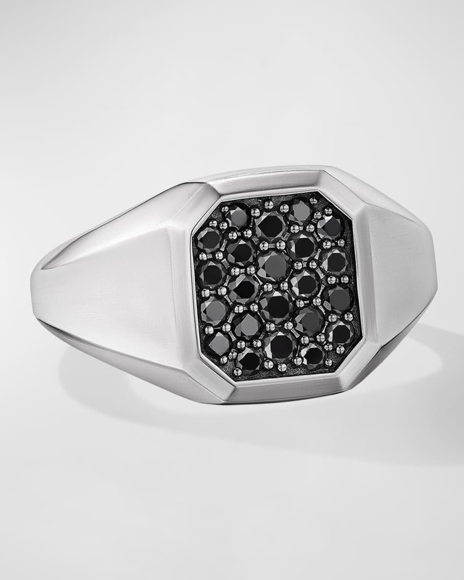 Men's Streamline Signet Ring with Diamonds in Silver, 14mm Product Image