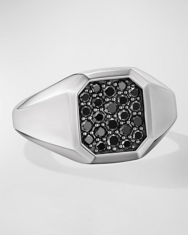 Mens Streamline Signet Ring with Diamonds in Silver, 14mm Product Image