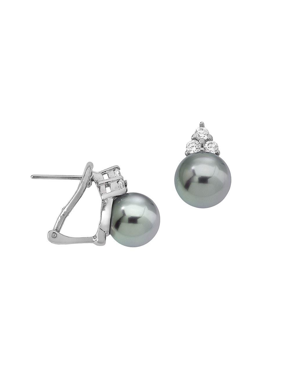 Womens Selene Rhodium-Plated Silver, Faux Gray Pearl & Cubic Zirconia Earrings Product Image