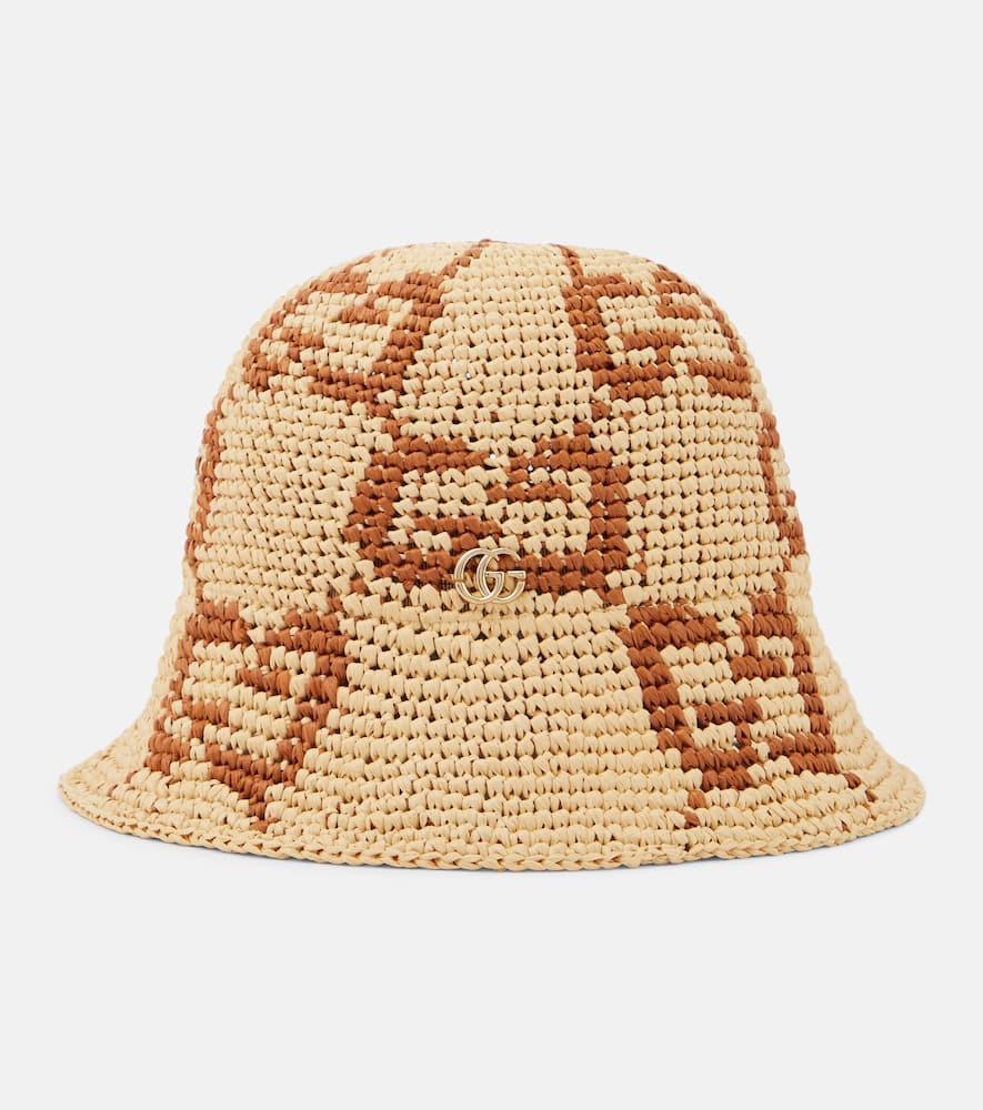 GUCCI Gg Raffia-effect Cloche Hat In Cream Product Image