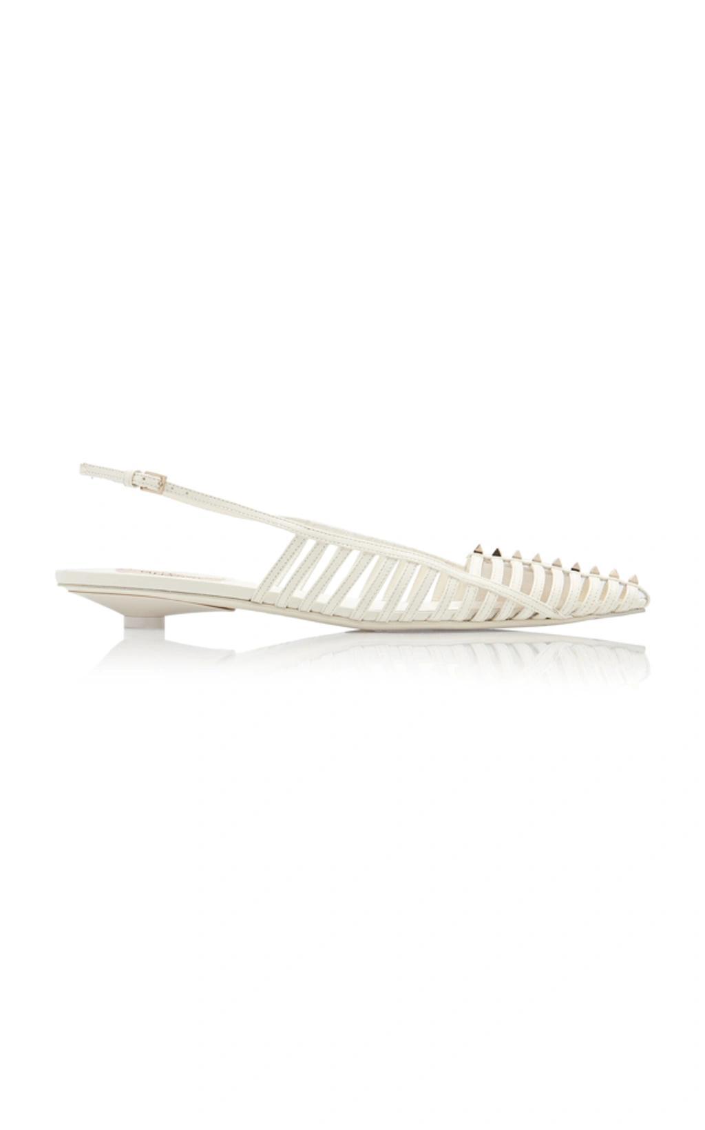 Rockstud Wispy Leather Caged Ballerina Flats In White Product Image