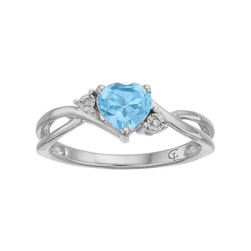 10k Gold Blue Topaz & Diamond Accent Swirl Heart Ring, Womens Product Image