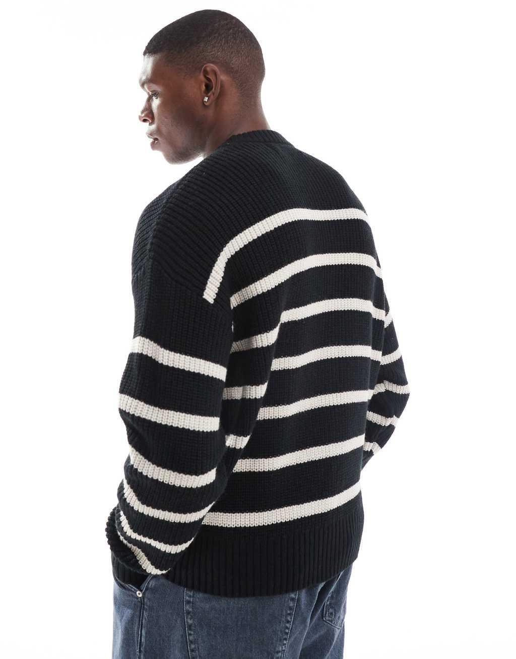 Bershka striped knitted sweater in black Product Image