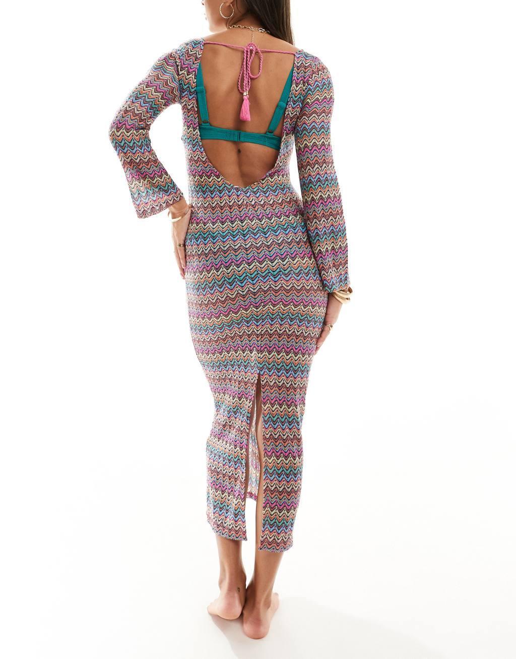 Accessorize zig zag maxi beach cover up in multi Product Image