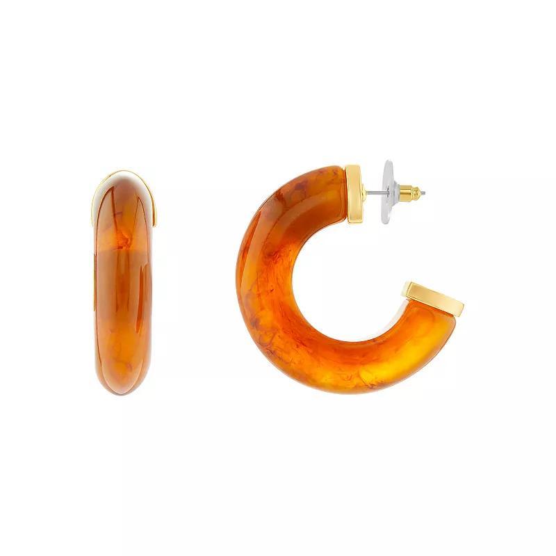 Emberly Gold Tone Orange Resin C-Hoop Earrings, Womens Product Image