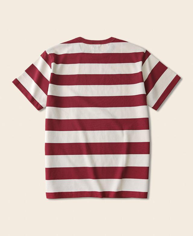 Heavyweight Cotton Wide Striped T-Shirt - Red/Apricot Product Image