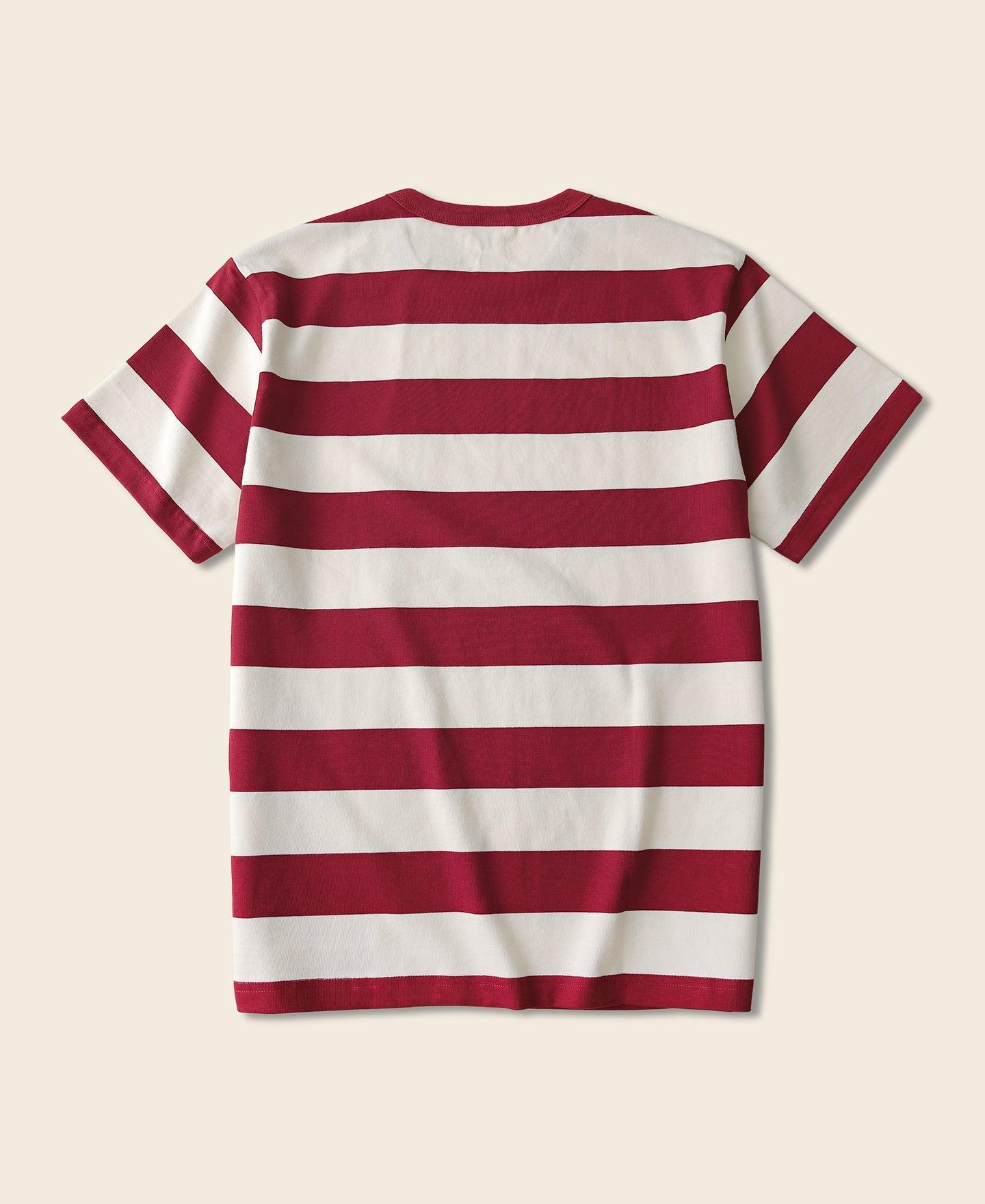 Heavyweight Cotton Wide Striped T-Shirt - Red/Apricot Product Image