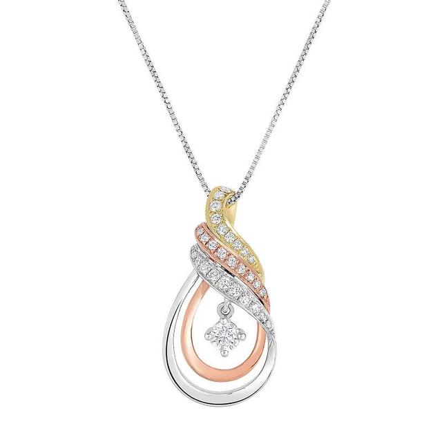 1/4 Carat T.W. Diamond 10k 3-Tone Gold Pendant Necklace, Womens 10k  Tone Product Image