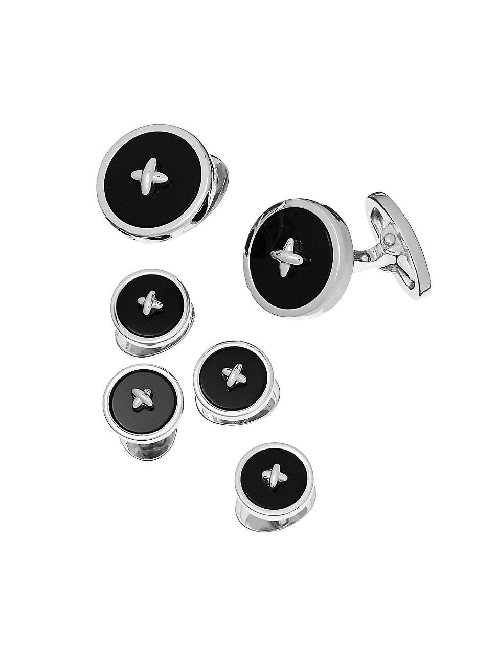 Mens Button Rhodium-Plated Black Onyx 6-Piece Cufflinks & Shirt Stud Set Product Image