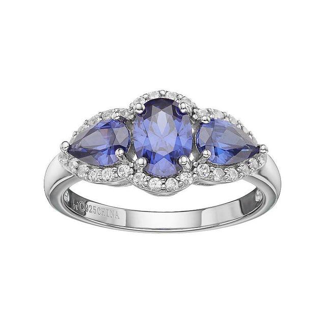 Gemminded Sterling Silver Lab-Created Sapphire & White Topaz 3-Stone Halo Ring, Womens Blue Product Image