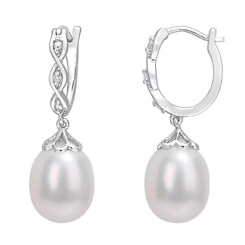 Stella Grace Sterling Silver Freshwater Cultured Pearl & Diamond Accent Infinity Drop Hoop Earrings, Womens Product Image