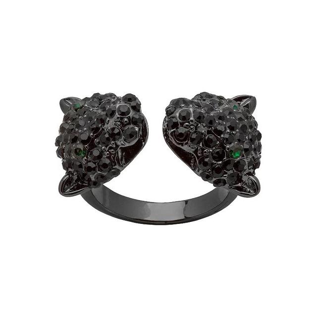 Emberly Hematite Open Double Panther Ring, Womens, Black Product Image