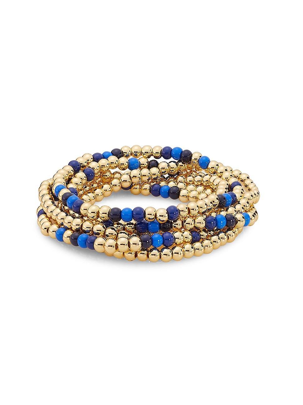 Womens True Blue 5-Piece Goldtone & Glass Beaded Stretch Bracelet Set Product Image