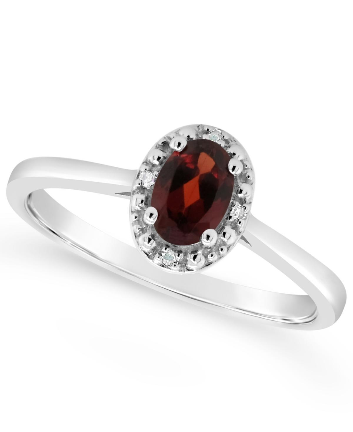 Celebration Gems Sterling Silver Oval Genuine Garnet Diamond Accent Frame Ring, Womens White Topaz Product Image