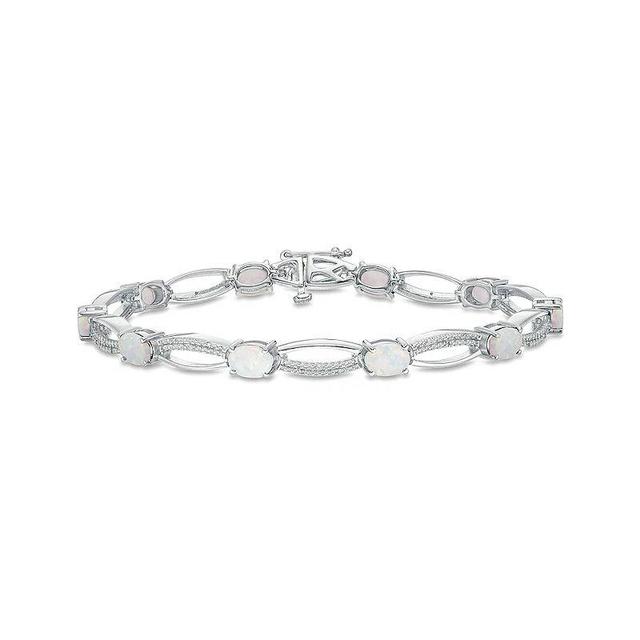 Gemminded Sterling Silver 1/10 Carat T.W. Diamond & Lab-Created Opal Bracelet, Womens White Product Image