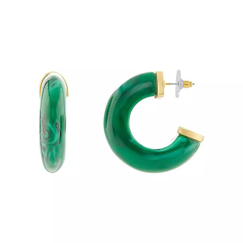 Emberly Gold Tone Green Resin C-Hoop Earrings, Womens Product Image