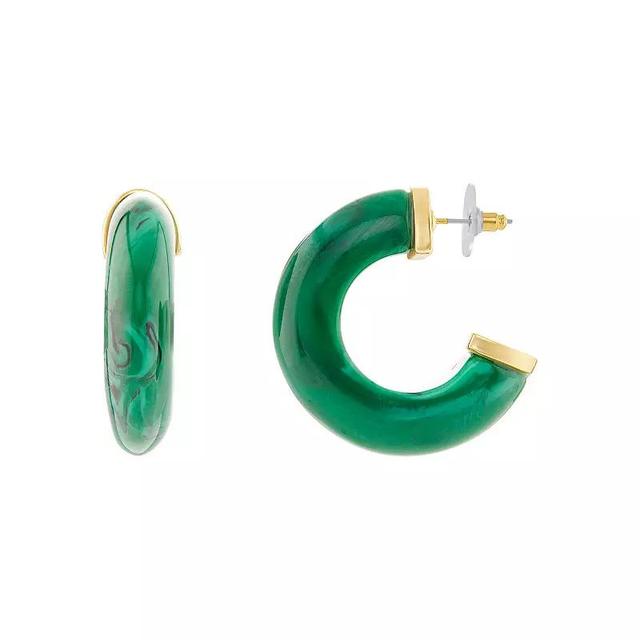 Emberly Gold Tone Green Resin C-Hoop Earrings, Womens Product Image