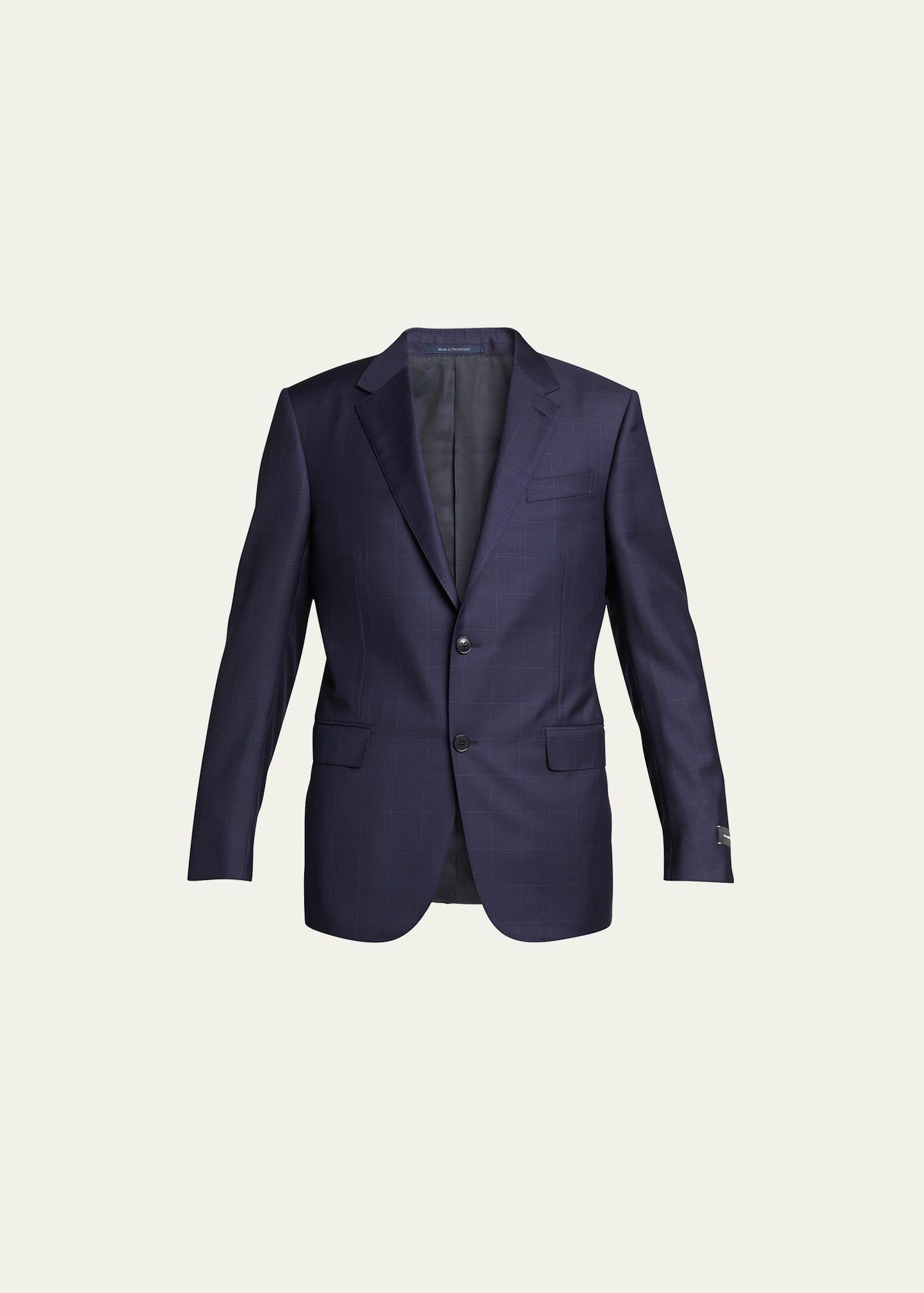 ZEGNA Men's Wool Windowpane Sport Jacket  - NAVY STRIPE - Size: 54R EU (43R US) Product Image