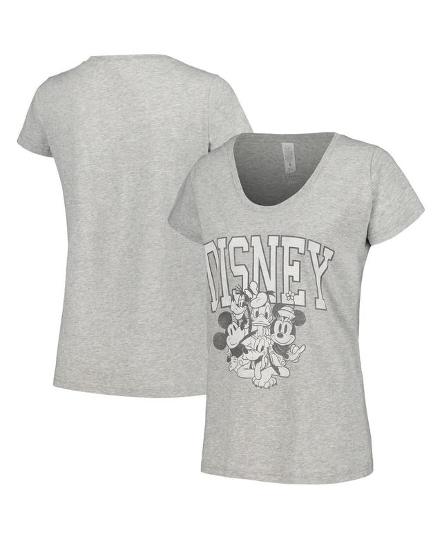 Womens Heather Gray Mickey & Friends Scoop Neck T-shirt Product Image