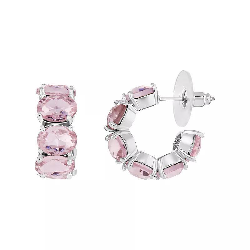 Emberly Glass Stone C Hoop Earrings, Womens, Silver Tone Pink Product Image