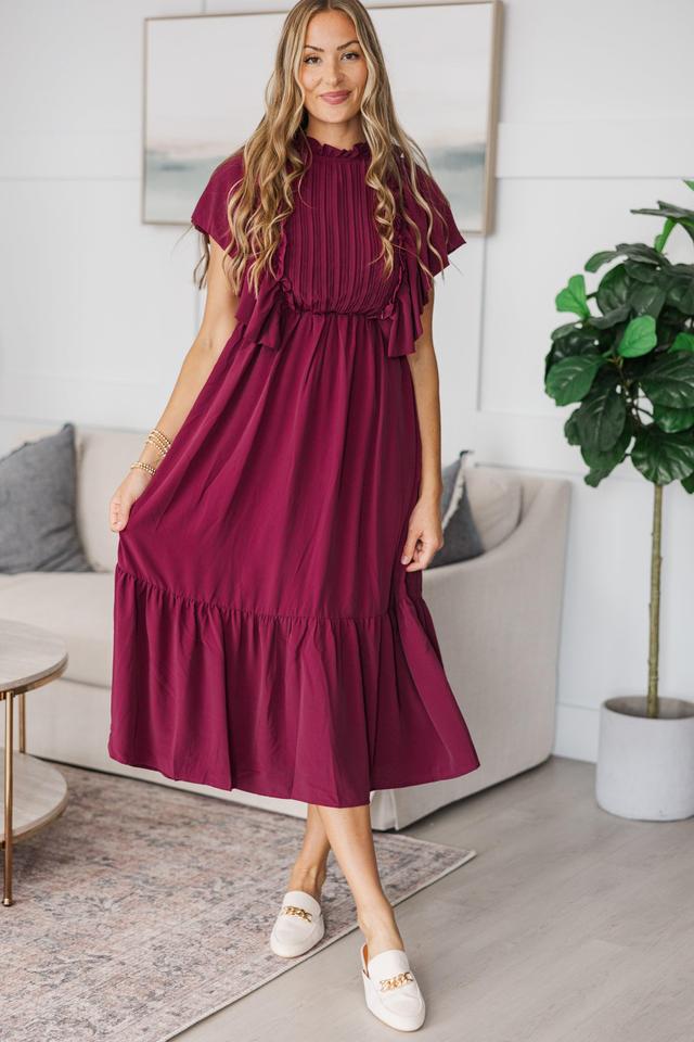 NURSING COLLECTION: All The Good Burgundy Red Ruffled Midi Dress Female Product Image