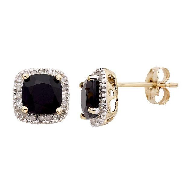 Onyx and 1/6 Carat T.W. Diamond 10K Gold Halo Button Stud Earrings, Womens, Black Product Image