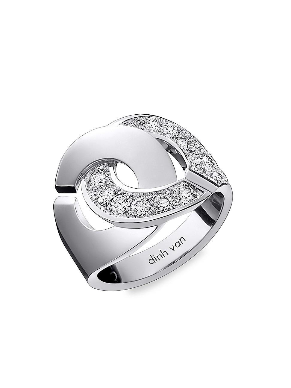 Womens Menottes Dinh Van R16 18K White Gold & Diamond Handcuff Ring Product Image