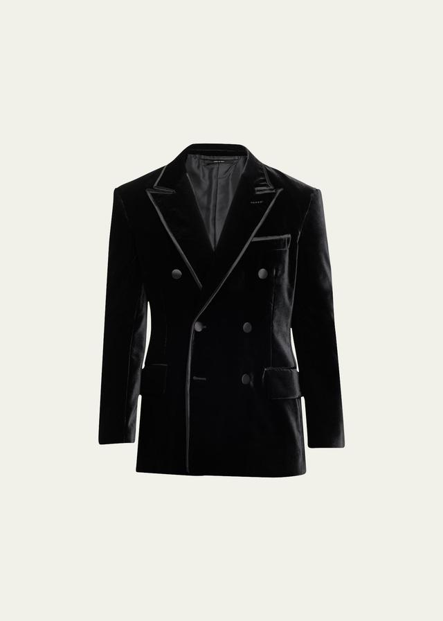 TOM FORD Men's Fluid Velvet Double-Breasted Dinner Jacket  - Black Solid - Size: 48S EU (38S US) Product Image