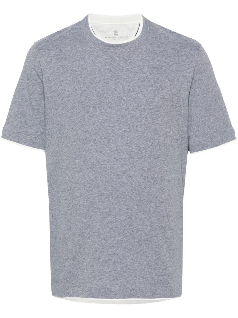 Faux-layered Cotton T-shirt In Grey Product Image