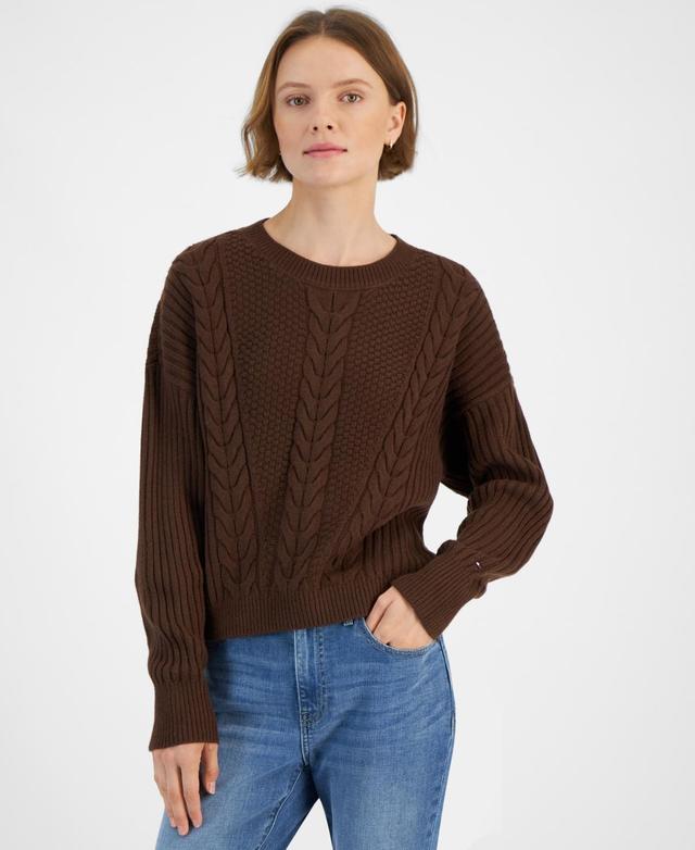 Tommy Hilfiger Womens Ribbed Cable-Knit Sweater Product Image