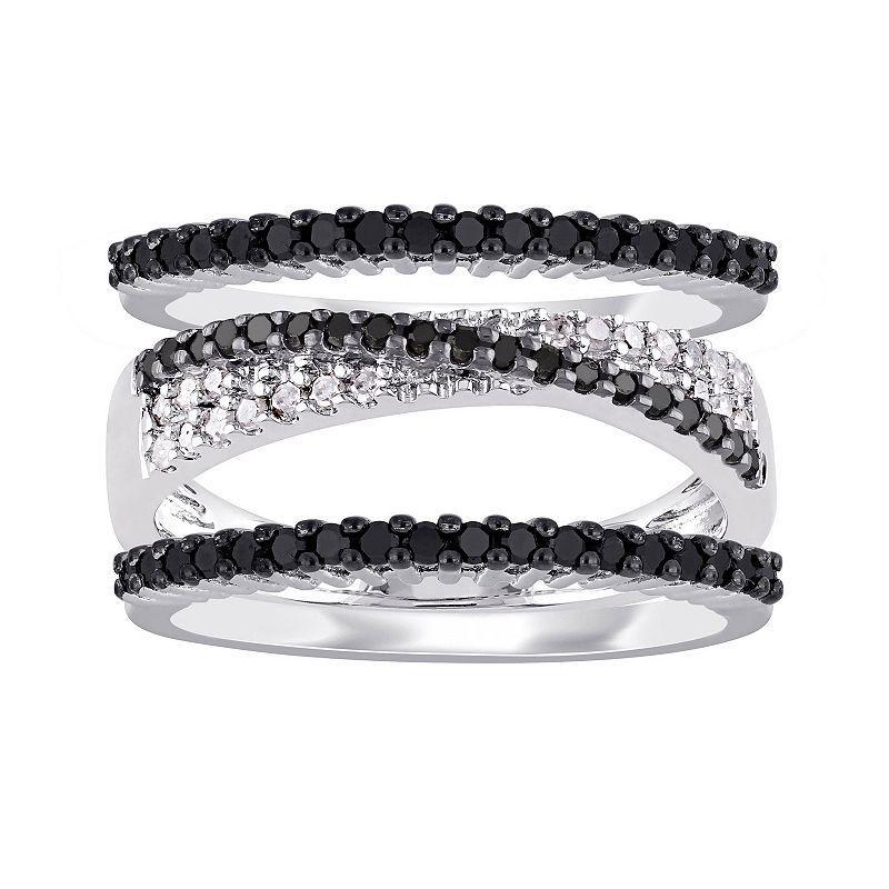 Stella Grace Sterling Silver 5/8 Carat T.W. Black & White Diamond Stack Ring Set, Womens Product Image