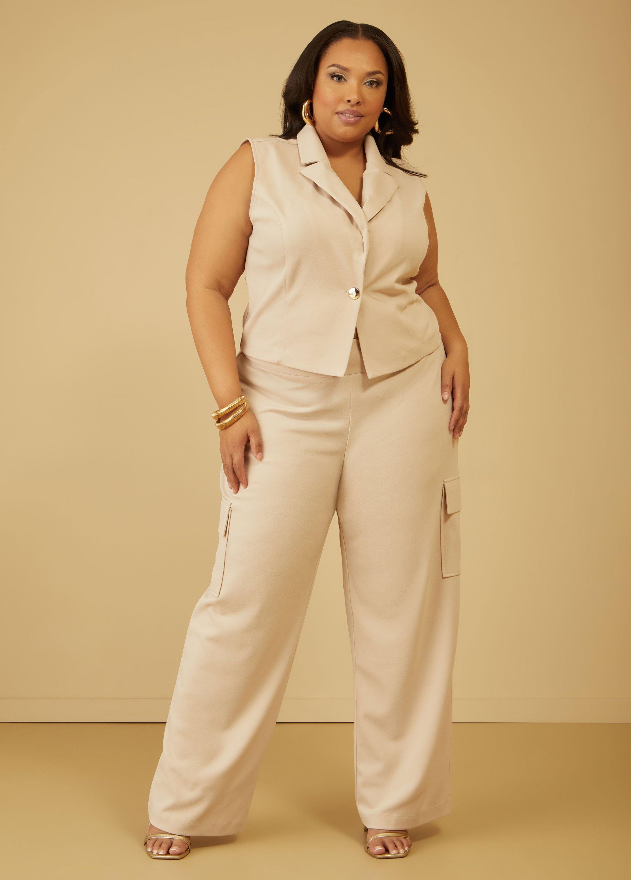 Plus Size Crepe Straight Leg Cargo Pants Ashley Stewart Product Image