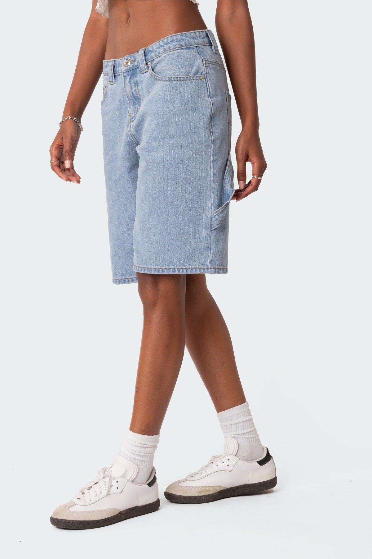 Low Rise Bermuda Denim Carpenter Shorts Product Image