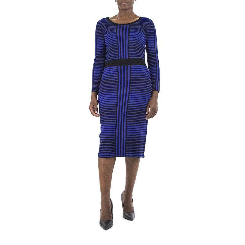 Womens Nina Leonard Striped-Jacquard Sweater & Midi Skirt Set Grey Product Image