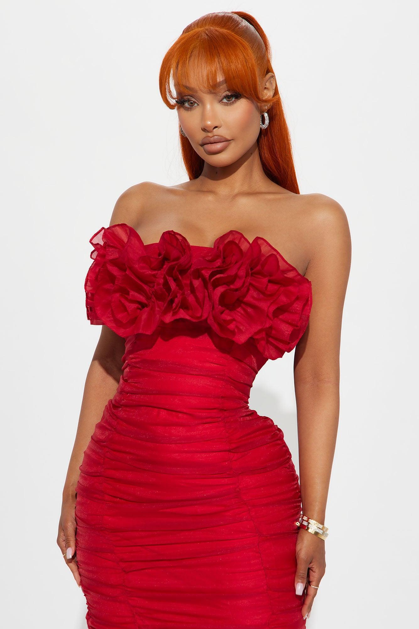 Call Me Queen Organza Midi Dress - Red Product Image