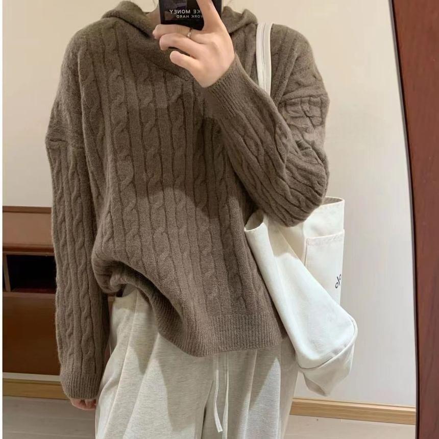 Hooded Cable Knit Sweater Product Image