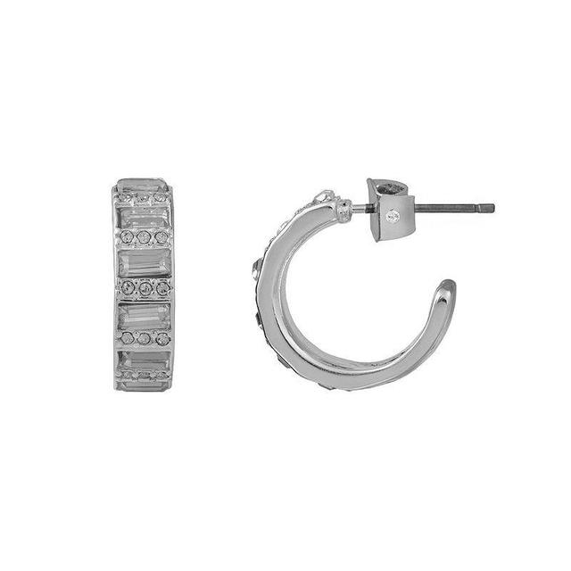 LC Lauren Conrad Silver Tone Crystal C-Hoop Earrings, Womens Product Image